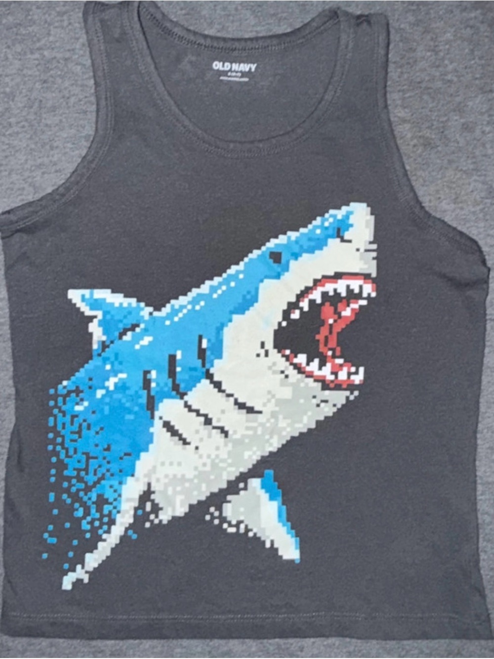 Old Navy Kids Black Shark Pixel Graphic Swim Tank